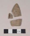 Chipped stone, projectile point fragments, lanceolate; three fragments crossmend