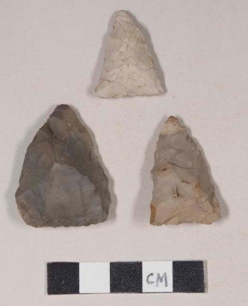 Chipped stone, projectile points, triangular, one with cortex