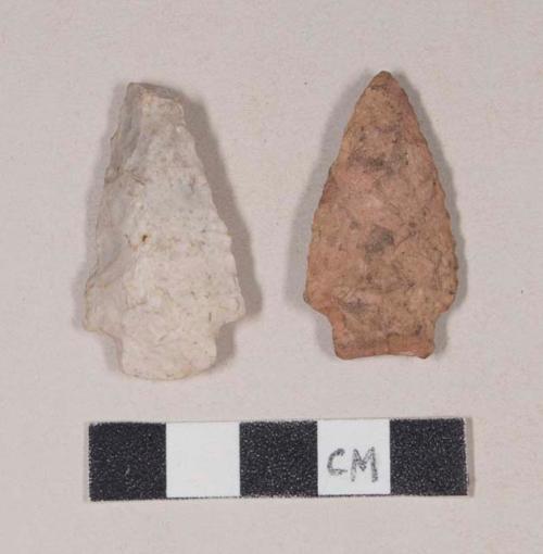 Chipped stone, projectile points, stemmed, one with recent broken tip