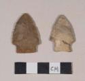Chipped stone, projectile point, stemmed, partially serrated; chipped stone, projectile point, corner-notched