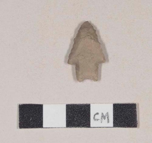 Chipped stone, projectile point, stemmed, serrated