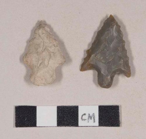 Chipped stone, projectile point, stemmed; chipped stone, projectile point, corner-notched, serrated