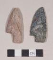 Chipped stone, projectile points, stemmed, asymmetrical