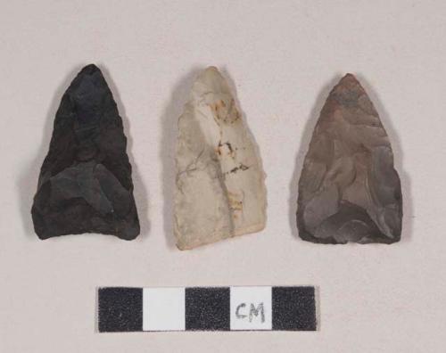Chipped stone, projectile points, triangular, one with cortex