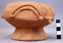 Red pottery footed bowl - applied decoration