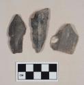 Chipped stone, flint burins, on blades, one with cortex