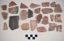 Various types, including Red-on-Natural Painted Ware, body and rim sherds