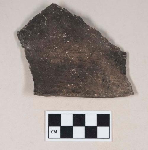 Coarse earthenware rim sherd, undecorated, possibly burnished, shell temper