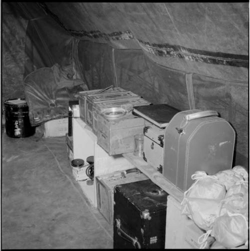 Film equipment inside an expedition tent