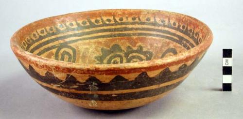 Polychrome bowl, with design in red and black on buff