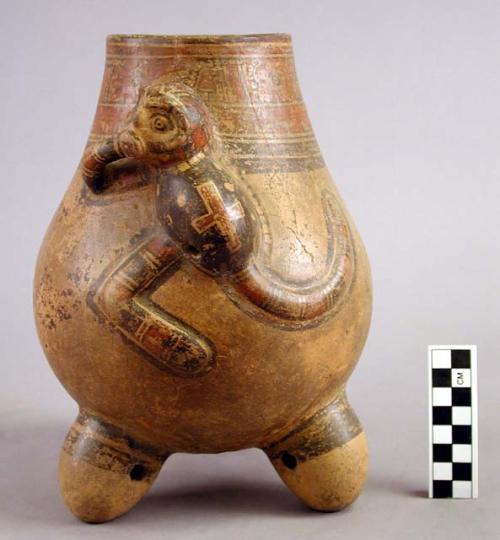 Jicote Nicoya Polychrome tripod vessel with monkey