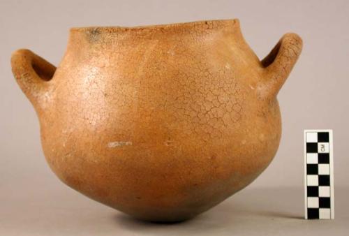 Pottery vessel - pointed bottom, loop handles, glaze ?