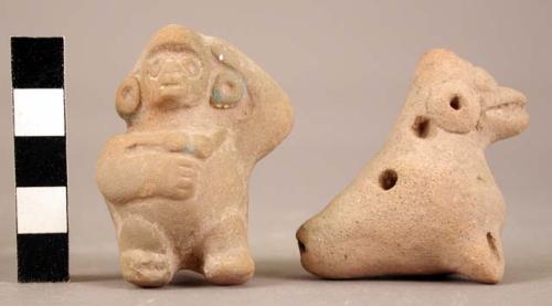 Terra cotta whistle (broken); form - monkey, bird and human