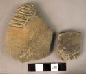 Fragments of globular pottery amphorae, fluted and applique decoration