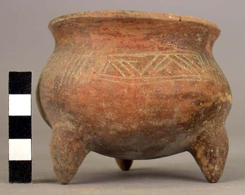 3-legged incised plain ware vessel