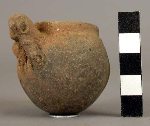 Miniature pottery jar with one modelled lug handle - Armadillo ware