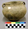 Ceramic, earthenware complete vessel, 2 handles, undecorated, shell-tempered