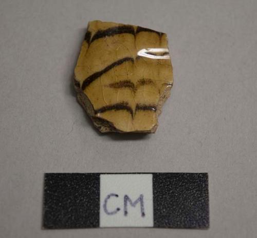 Earthenware, lead glazed, North Midlands types; body sherds, yellow and brown combed slip design