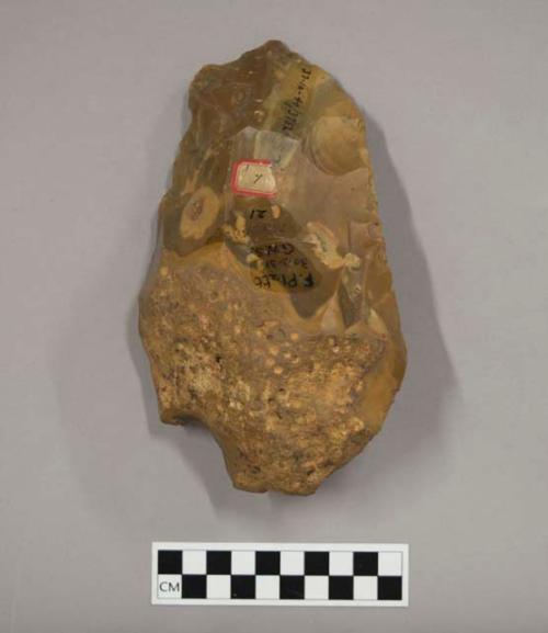 Large flint fist axe with cortex on upper surface