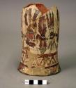 Vase painted in polychrome with three warriors and bands of gemetric designs