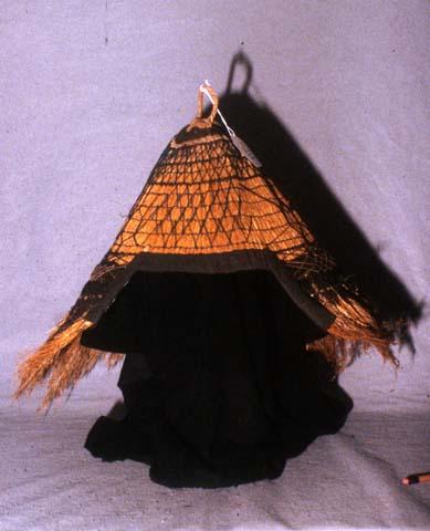 Fibre hat decorated with colored string