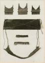 Head-flattening board, hair combs, and woven arm bands ornamented with monkey teeth