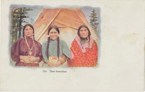 Three women in front of tepee