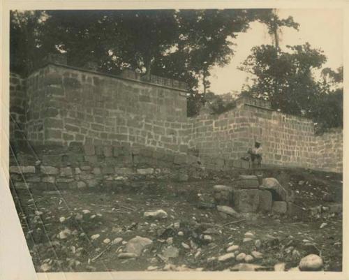 Carved stones in front of a structure