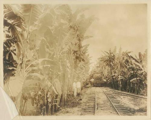 Men standing next to a train on railroad tracks