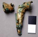 Metal figure fragments, gold plated, very corroded