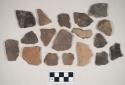 Coarse earthenware body sherds, some cord impressed, one incised, one rocker dentate
