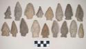 Chipped stone, projectile points, side-notched, corner-notched, stemmed; chipped stone, perforator