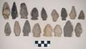 Chipped stone, projectile points, side-notched, stemmed, and triangular; chipped stone, perforator