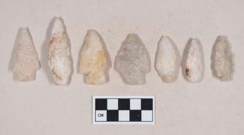 Chipped stone, quartz projectile points, stemmed and corner-notched