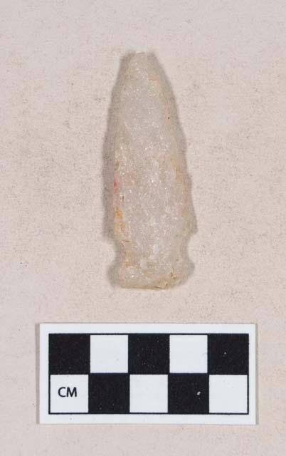 Chipped stone, quartz projectile point, side-notched