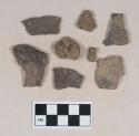 Coarse earthenware body sherds, undecorated; two sherds crossmend