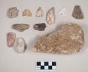 Chipped stone, flakes; animal bone fragment; shell fragment; coarse earthenware body sherds, undecorated; stone fragments; unidentified mineral fragments