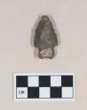 Chipped stone, projectile point, stemmed, serrated, bifurcate base