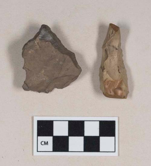 Chipped stone, chipping debris; chipped stone, bifacially worked, possible preform