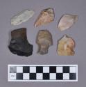 Chipped stone, chipping debris, flakes, and one preform stemmed projectile point