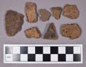 Ceramic, earthenware body sherds, including undecorated, cord-impressed, and dentate decorated