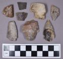 Chipped stone, biface and projectile point fragments, including stemmed