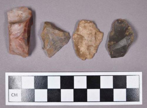 Chipped stone, biface fragment, chipping debris, and flakes