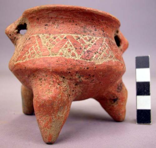 Tripod vessel - small; red incised