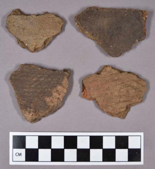 Ceramic, earthenware body and rim sherds, including undecorated and cord-impressed design