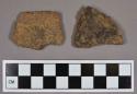 Ceramic, earthenware body sherds, cord-impressed and incised; two sherds crossmend