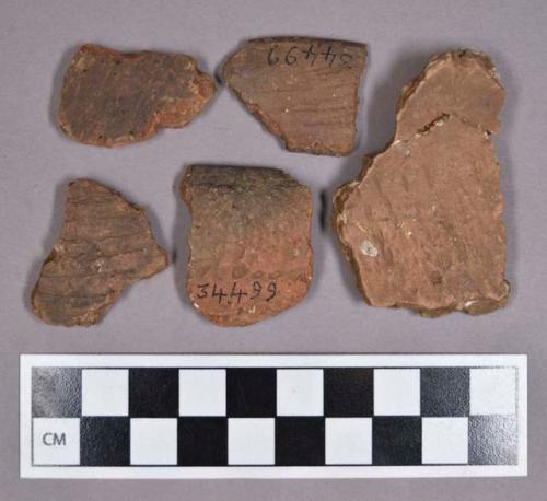 Ceramic, earthenware body and rim sherds, cord-impressed, punctate, incised, and undecorated