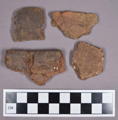 Ceramic, earthenware body, base, and rim sherds, undecorated
