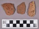 Ceramic, earthenware rim sherds, undecorated and punctate design; sherd sampled for thin section