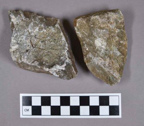 Ground stone, soapstone vessel fragments